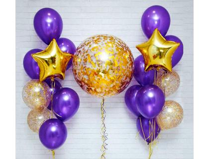 Фонтаны из фиолетовых шаров с большим прозрачным шаром