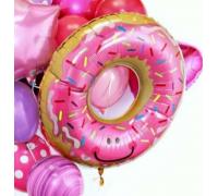 Фольгированный шар пончик в глазури розовый