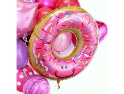 Фольгированный воздушный шар Пончик в розовой глазури