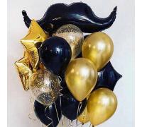 Чёрные и золотые воздушные шары для мужчины с усами
