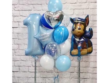 Воздушные шары на один год для мальчика с фигурой щенячий патруль