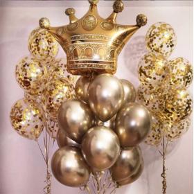 Букет шариков с конфетти с золотой короной