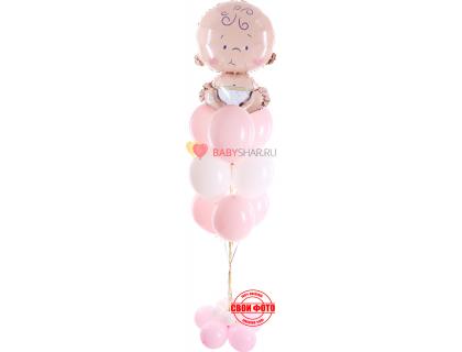 Букет из розовых шаров с фольгированным малышом