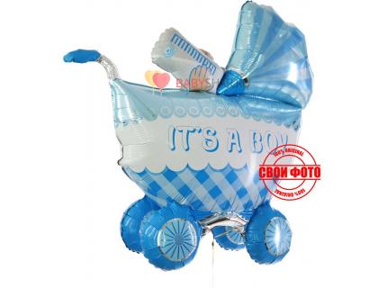 Купить фольгированный шар голубая коляска для новорожденного мальчика