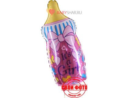 Фигура бутылочки, как фольгированный шар на выписку из роддома с надписью it`s a girl