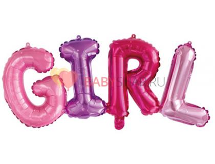 Шар (43''/109 см) Фигура, Надпись "Girl", Разноцветный